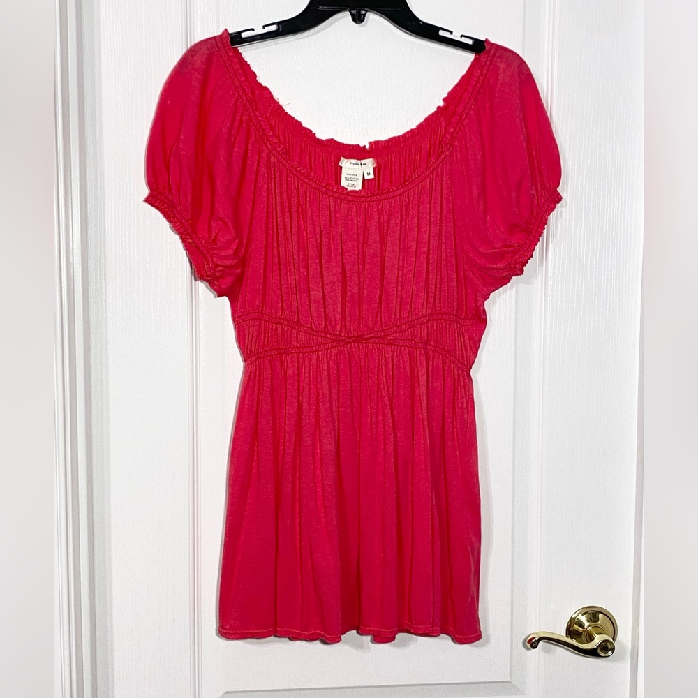 Y2K Sophie Max Flowy Romantic Empire Waist Knit Blouse Pink Medium